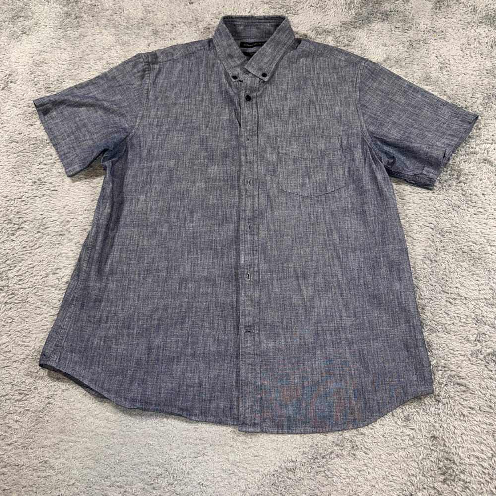 Banana Republic Mens Slim Fit Short Sleeve Button Down Shirt Large Blue Chambray